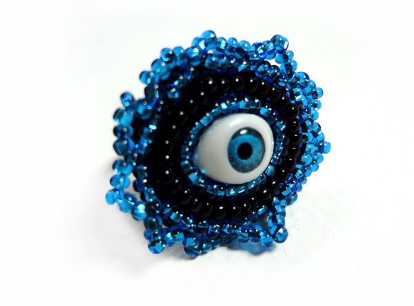 handmade blue evil eye ring