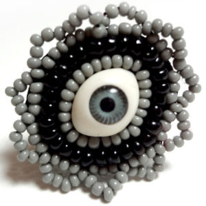 gray and black evil eye ring