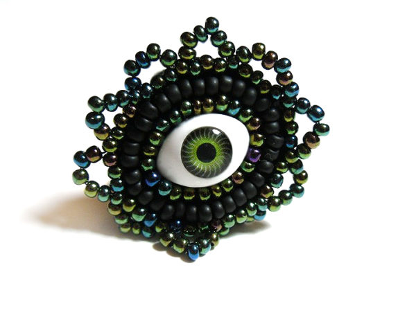 green evil eye ring