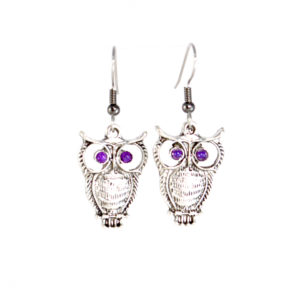 handmade purple eyed owl earrings