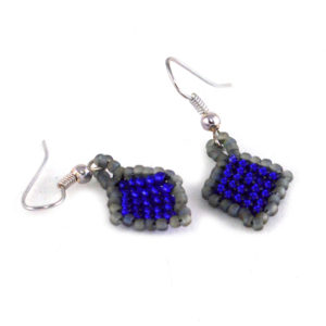 dark blue beaded diamond shaped earrings