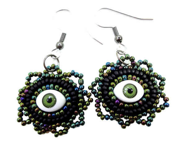 green evil eye earrings