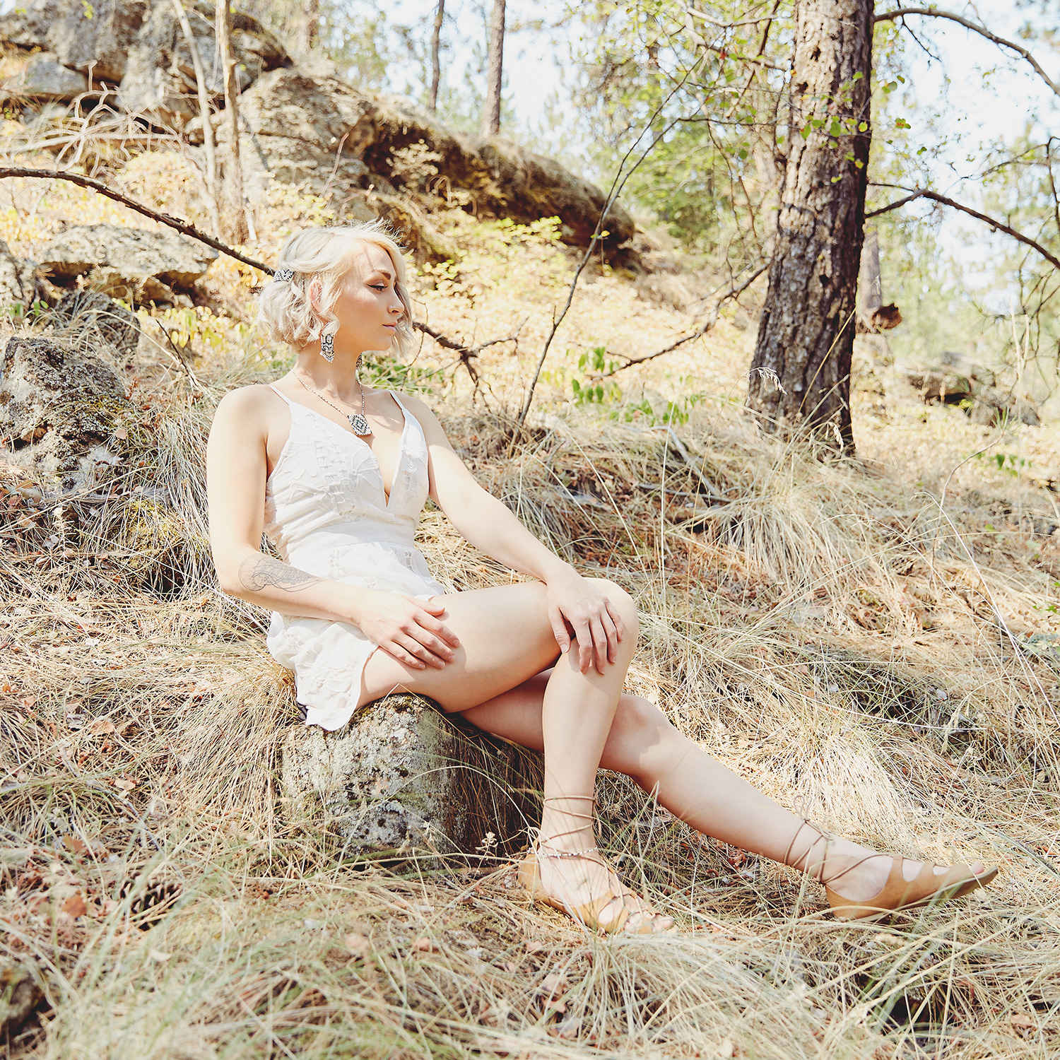 southwest boho girl with slim ankle bracelet