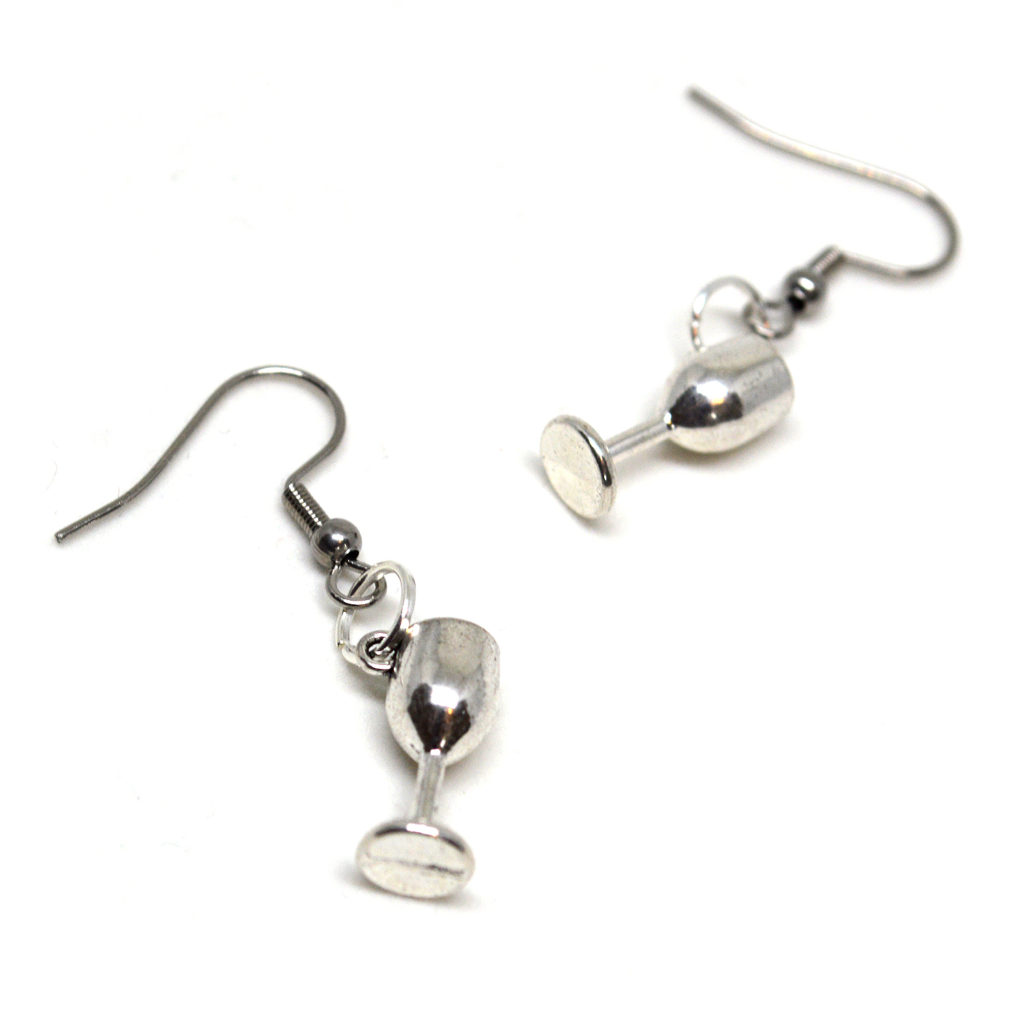 Wine lover gift glass earrings on surgical steel hooks or clip ons