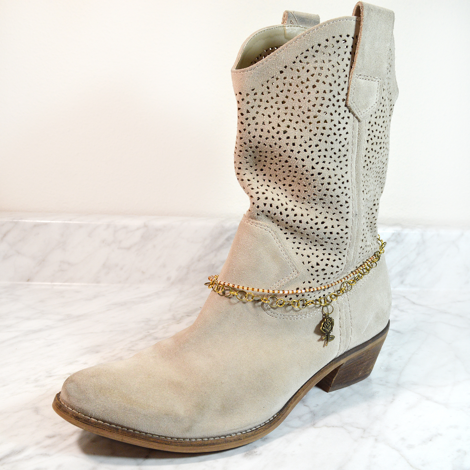 womens boot jewelry with rose charm