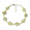 light green and pink flowers glass beaded anklet