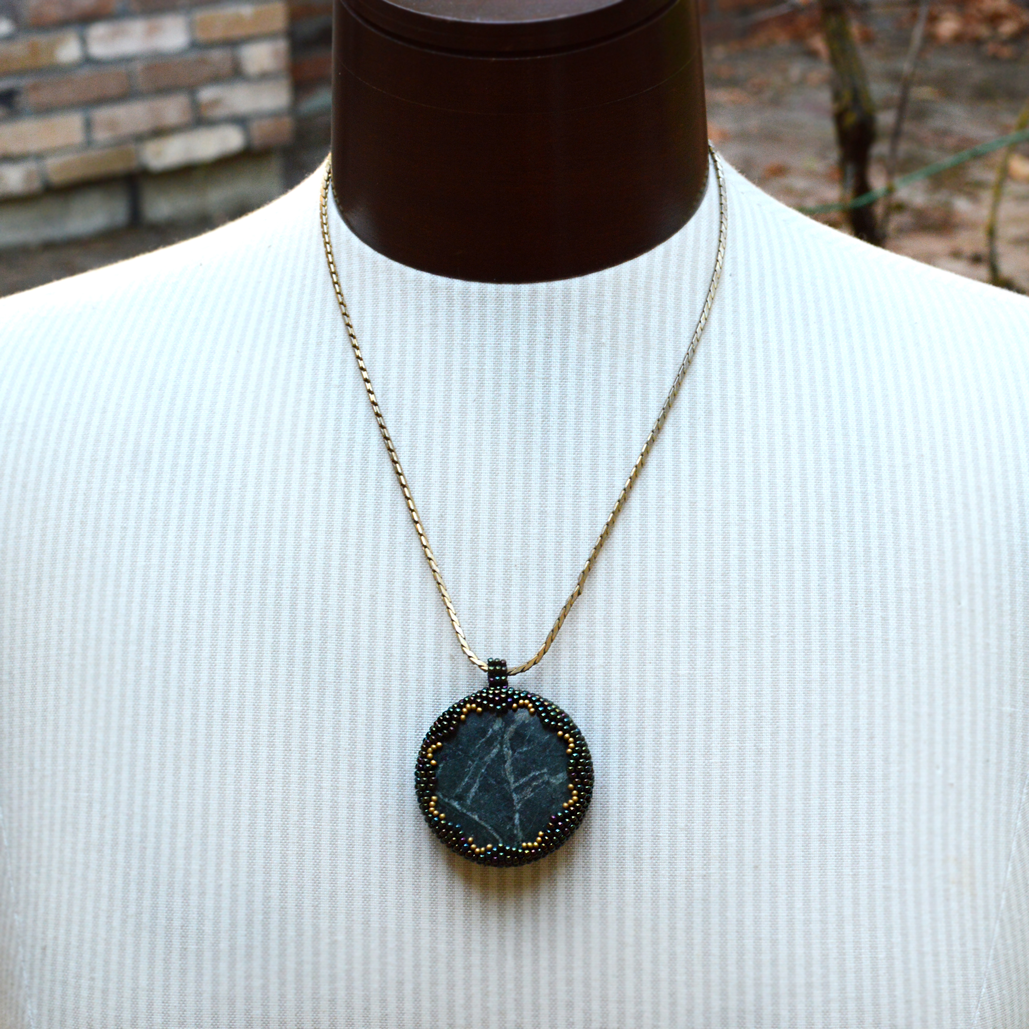 forest green autumn stone pendant statement necklace
