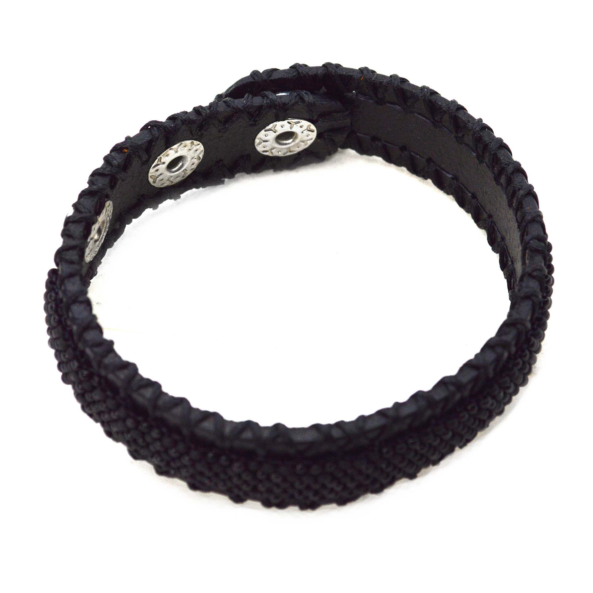 black on black mens cuff faux leather snap on bracelet for stacking
